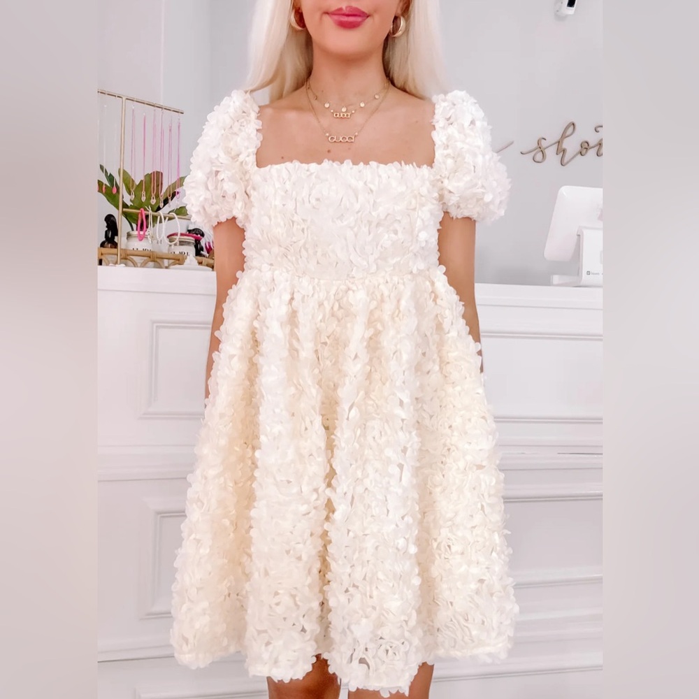 Cream floral ruffle dress